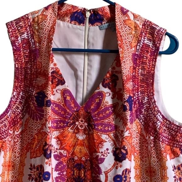 Antonio Melani Dress 10 Orange Blue Floral Sleeveless V-Neck Lined Belt Loops - Picture 2 of 12
